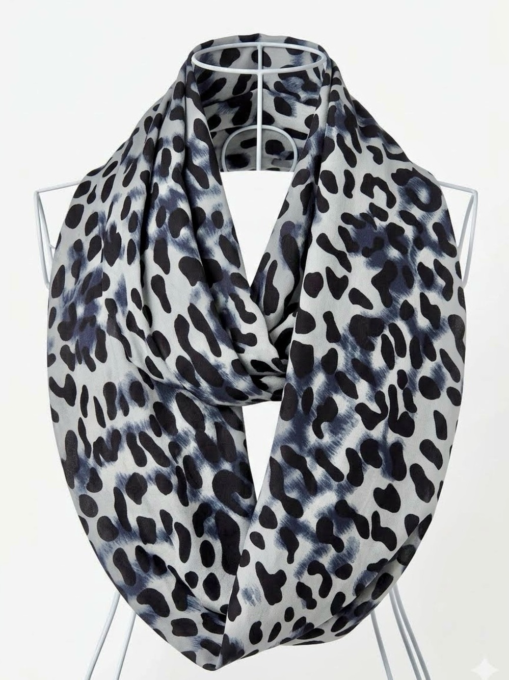 NWT Silky Infinity Scarf – Black/White/Gray Animal Print Wrap